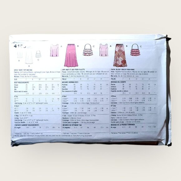 Simplicity Sewing Pattern 4155 Girls Skirt Top Bag Size 7-14 Uncut - Picture 2 of 2